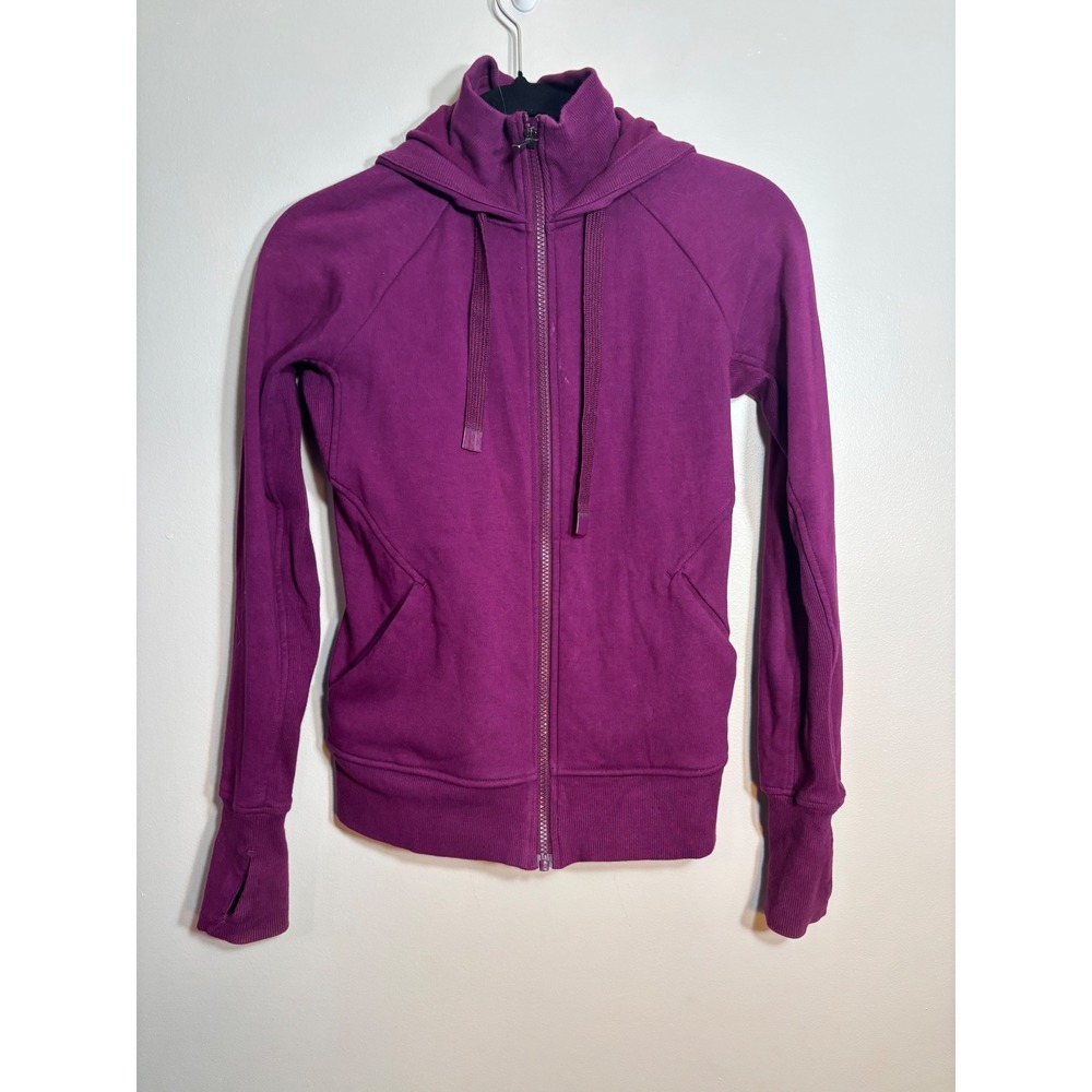 Athleta Women Plum Purple Full Zip Hoodie Sweatshirt Thumbholes XXS